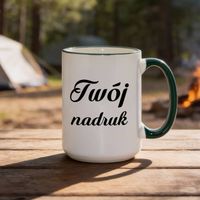 Duży kubek XXL z zielonym uszkiem i rantem z Twoim nadrukiem