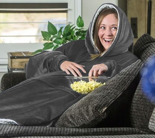 Gruby Koc Ponczo Z Kapturem Ciepła Gruba Bluza Szlafrok Kocobluza na Arena.pl