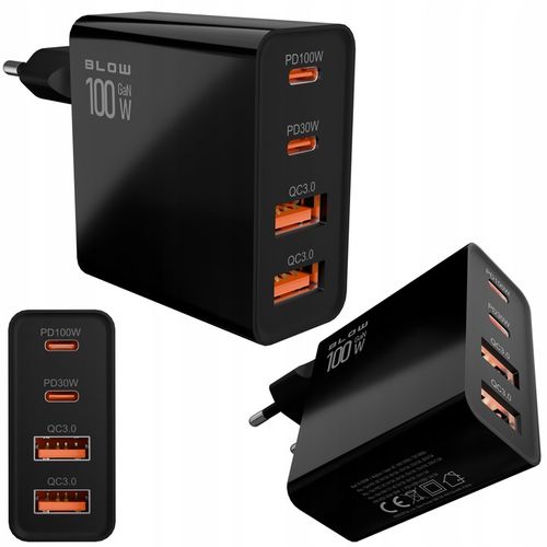 SZYBKA ŁADOWARKA SIECIOWA GaN 100W 2x USB 2x USB-C QC 3.0 + PD UNIWERSALNA na Arena.pl