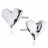 DELIKATNE RODOWANE SREBRNE KOLCZYKI WKRĘTKI ZNIEKSZTAŁCONE SERCA SERDUSZKA