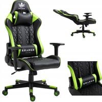 Fotel gamingowy gracza krzesło obrotowe KRAKEN HELIOS czarno-zielony