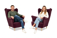 Fotele uszaki skandynawskie welur fiolet burgund sprężyny Zoja Family Meble