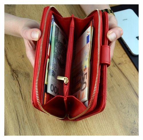 PORTFEL DAMSKI PODWÓJNY Czerwony Organizer Duży stylowy na Arena.pl