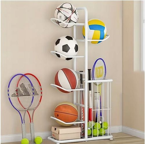 STOJAK NA PIŁKI NA 5 PIŁEK Z KOSZEM - ORGANIZER REGAŁ 5 PIŁEK + BRELOCZEK na Arena.pl