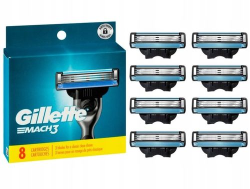 Gillette Mach 3 Wkłady Ostrza Do Maszynki 8 sztuk w Pudełku Oryginalne na Arena.pl