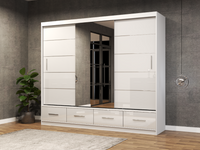 Duża Garderoba Szafa Przesuwna 250 Biały Połysk Lustro Szuflady FOREST ID