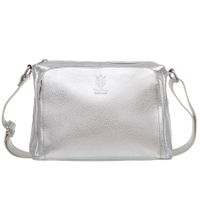 VERA PELLE torebka damska skórzana listonoszka z paskiem V535 srebrna