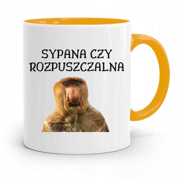 Kubek Żółty Nosacz Janusz Sypana Czy Rozpuszczalna Z Nadrukiem Ze Zdjęciem zdjęcie 1