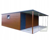 GARAŻ BLASZANY 6m x 5m spad w bok wiata - drzwi + okno PCV - drewnopodobny BOX27 6x5