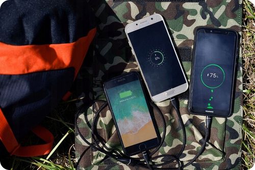 PRZENOŚNY PANEL SŁONECZNY 4 PANELE 2xUSB 20W MATA SOLARNA SKŁADNA W GÓRY na Arena.pl