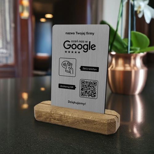 Stojak NFC QR do opinii Google tabliczka prezenter + nazwa firmy + GRATIS na Arena.pl
