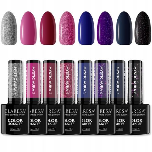 CLARESA MYSTIC AURA 1-8 LAKIER HYBRYDOWY ZESTAW KOLEKCJA 8 szt. TPO FREE na Arena.pl