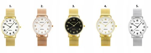 ZEGAREK DAMSKI PERFECT TINA +BOX +GRAWER cyfry bransoletka mesh złoty na Arena.pl