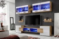 Pan Igiełka - Meblościanka do Salonu LED Dąb Wotan Biały, Zestaw Mebli