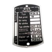 Tabliczka znamionowa WSK 125 M06 B3