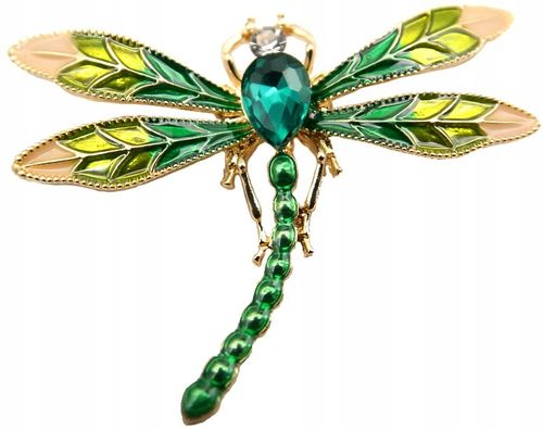 Broszka retro boho WAŻKA z cyrkoniami owad pin  F68_F_Zielony na Arena.pl