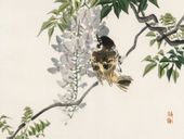 Plakat 20x15cm Sparrow on a Branch, Kōno Bairei Japoński Vintage do Salonu