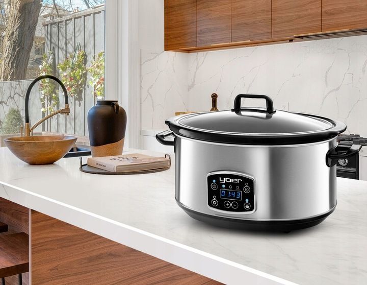 Wolnowar Slow Cooker Garnek ceramiczny 6,5L Yoer 320W INOX LCD +Programator zdjęcie 4