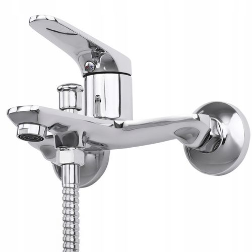 Bateria wannowa ścienna z prysznicem i wężem chrom srebrna kran YOKA na Arena.pl