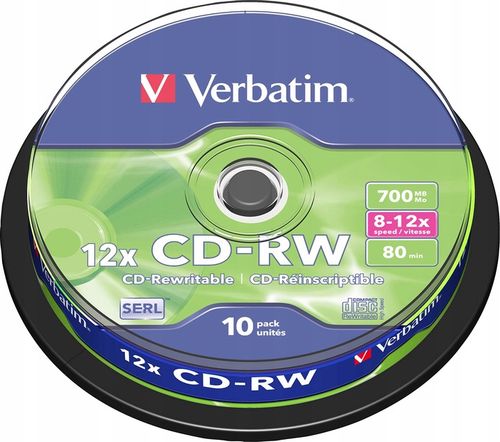 Płyta Verbatim CD-RW SERL Scratch Resistant, 10-pack cake box na Arena.pl