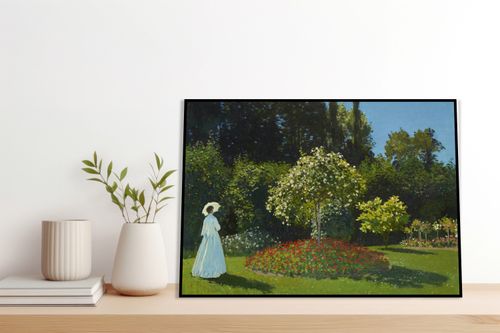 Plakat 18x13cm Lady in the Garden, Monet Vintage do Salonu na Arena.pl