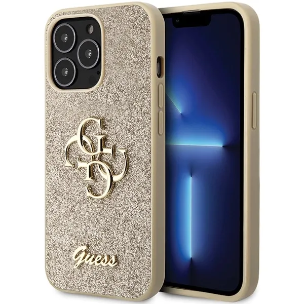 Etui Guess Glitter Script Big 4G na iPhone 13 Pro Max - złote zdjęcie 1
