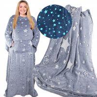 KOC BLUZA Oversize Ciepła Gruba KOCOBLUZA 2w1 XXL gwiazdki Futrzak