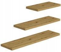 PÓŁKA MEBLOWA ŚCIENNA WISZĄCA KOMPLET 3 SZT PÓŁEK DĄB ARTISAN + KOŁKI