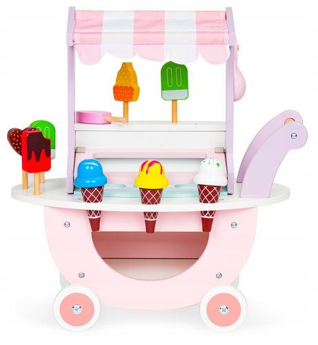 Drewniany Wózek Lodziarnia Stragan Dla Dzieci Sklep Montessori Duży 3w1 na Arena.pl