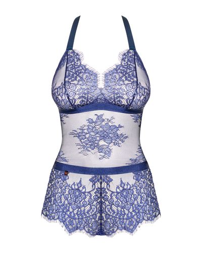 Niebieskie Koronkowe Body - Obsessive Teddy Flowlace S/M na Arena.pl
