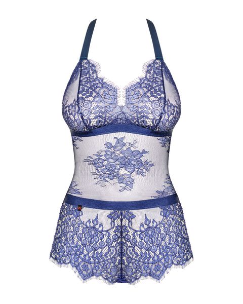 Niebieskie Koronkowe Body - Obsessive Teddy Flowlace S/M zdjęcie 4