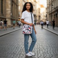 Torebka Na Ramię z Motywem Fashion i Czarną Ekoskórą – Handmade