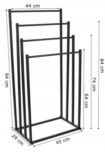Stojak na Ręczniki Wieszak Łazienkowy Metalowy Stojący 4 Poziomy Czarny na Arena.pl