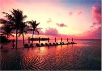 100 70CM OBRAZ PŁÓTNO ZACHÓD SŁOŃCA RÓŻU PLAŻY MALEDIWACH PŁÓTNO RAMA