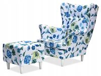 Fotel uszak ARI PRINT z podnóżkiem skandynawski Family Meble kwiaty