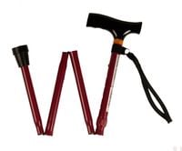 Laska inwalidzka składana z drewnianą rączką czerwona