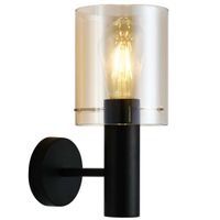 Skandynawska LAMPA ścienna SARDO WL-5581-1A-BK+AMB Italux szklana OPRAWA loftowy KINKIET tuba okrągła bursztynowa czarna
