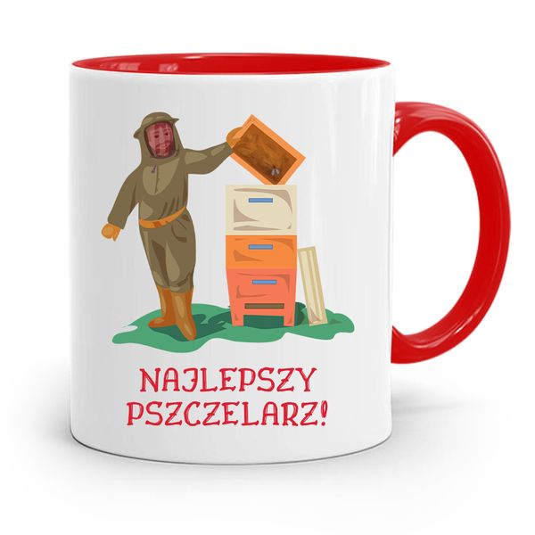 Kubek Czerwony Pszczelarza Najlepszy Pszczelarz Z Nadrukiem Ze Zdjęciem zdjęcie 1