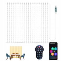 KURTYNA ŚWIETLNA LED, INTELIGENTNE OŚWIETLENIE RGBIC WZÓR DIY APP + PILOT