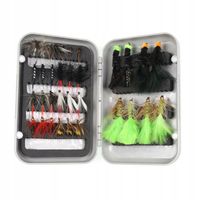 Mucha PSTRĄG LIPIEŃ ŁOSOŚ TROĆ BOLEŃ JAŹ KLEŃ ZESTAW 32szt PRZYNĘT Muszek