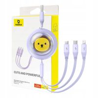 2 x Kabel Baseus 3w1 USB-C, microUSB, Lightning 3.5A 1.1m Fioletowy