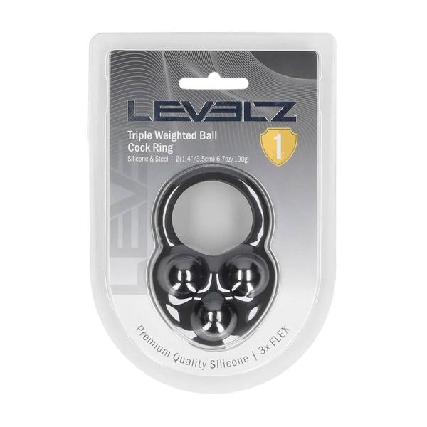 Liquid Silicone Triple Weighted Ball Cockring - Black zdjęcie 1