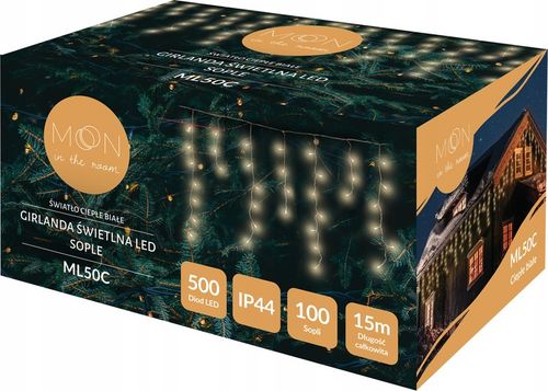 LAMPKI CHOINKOWE ŚWIĄTECZNE SOPLE Z EFEKTEM FLASH ZEWNĘTRZNE 15M 500 LED na Arena.pl