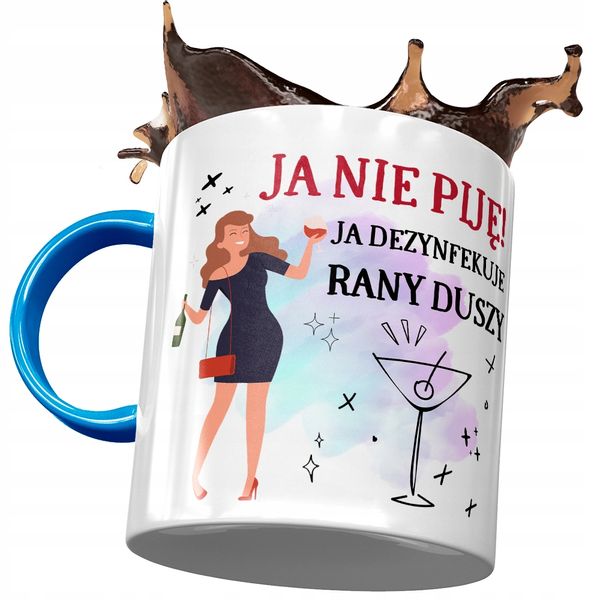 Kubek Błękitny Śmieszny Ja Nie Piję Prezent Z Nadrukiem Ze Zdjęciem zdjęcie 1