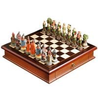 WŁOSKI ZESTAW FIGURKI SZACHOWE ŻYWICA ROBIN HOOD + SZACHOWNICA DREWNO 32
