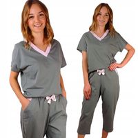 Bawełniana Piżama damska ze spodniami 3/4 w serek klasyczna wygodna ładna L