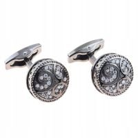 WANDALLIA Spinki do mankietów SP-MN-416 Okrągłe Czarne Klasyczne Ślubne