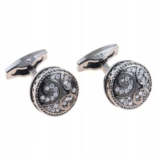 WANDALLIA Spinki do mankietów SP-MN-416 Okrągłe Czarne Klasyczne Ślubne na Arena.pl