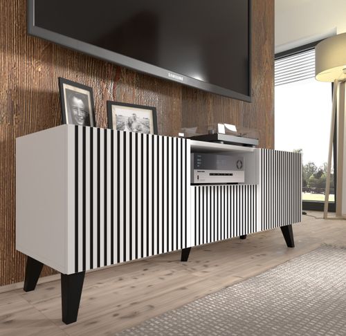 Szafka RTV Ravenna F 150 cm 2D1S biały / czarny na Arena.pl