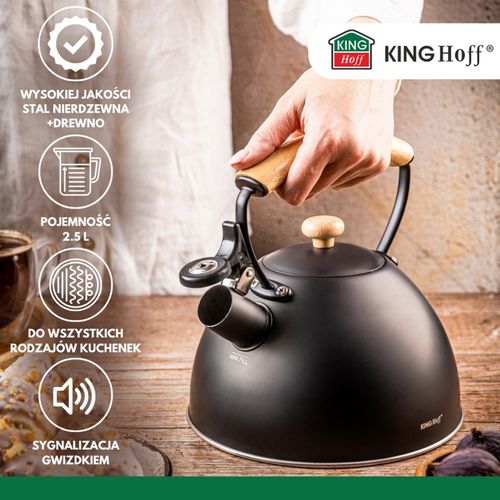 czajnik 2,5l z gwizdkiem kinghoff kh-1999 czarny mat na Arena.pl